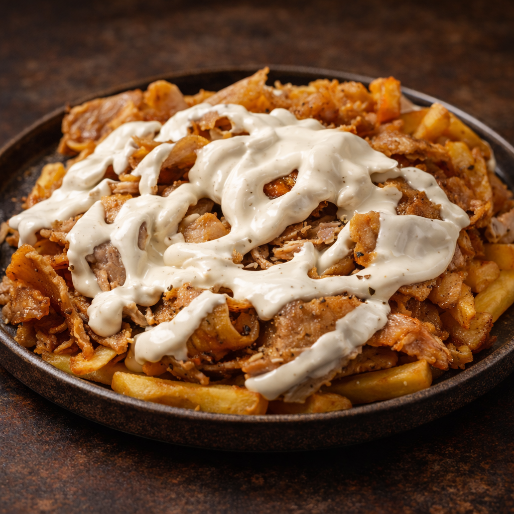 Patatas con carne y salsa