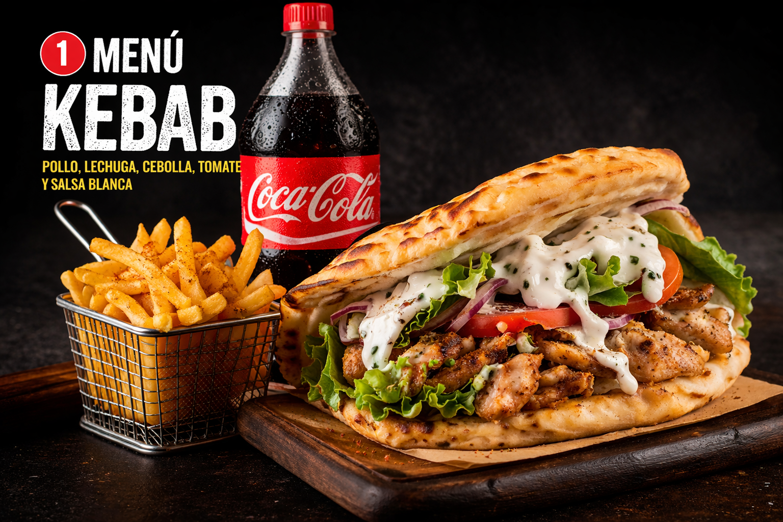 Menú kebab con patatas y refresco